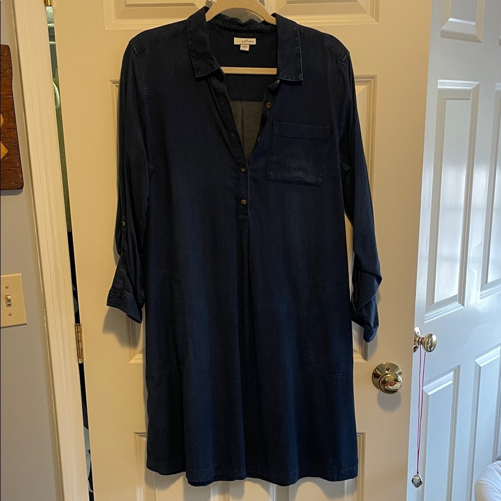 J. Jill Dark Navy Button-Front Long Sleeve Shirt Dress